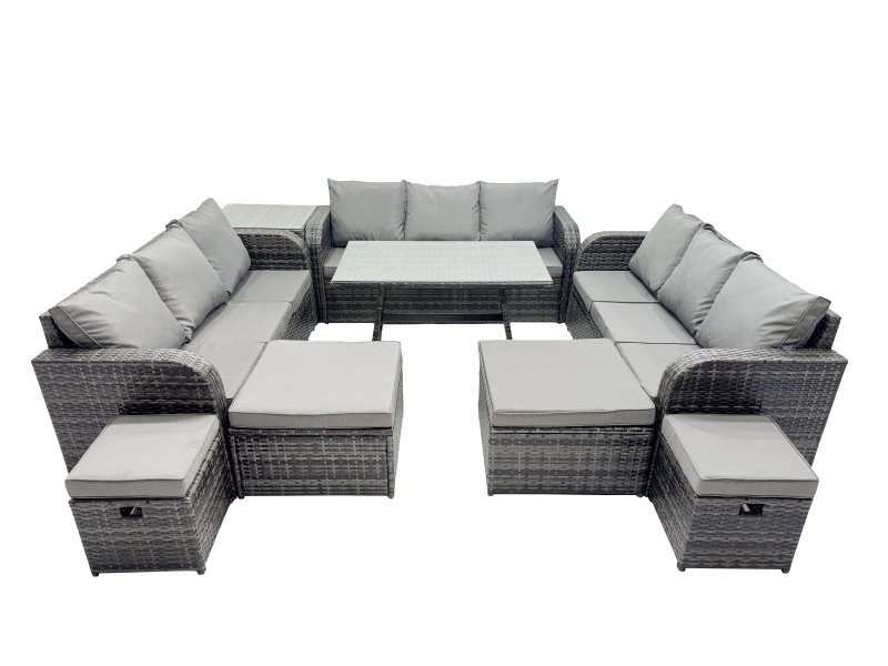 Fimous Garden Rattan Outdoor Furniture Set 13 Seater with 3 Seater Sofa 4 Stools Side Table Dark Grey