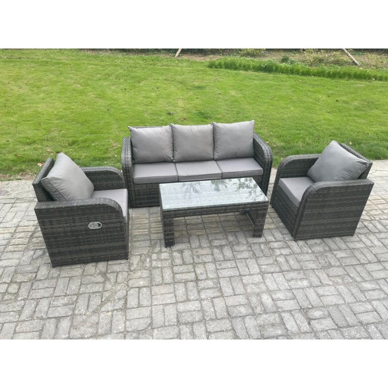 Fimous Outdoor Garden Furniture Sets 5 Seater Wicker Rattan Furniture Sofa Sets with Rectangular Coffee Table Reclining Chair 3 Seater Sofa