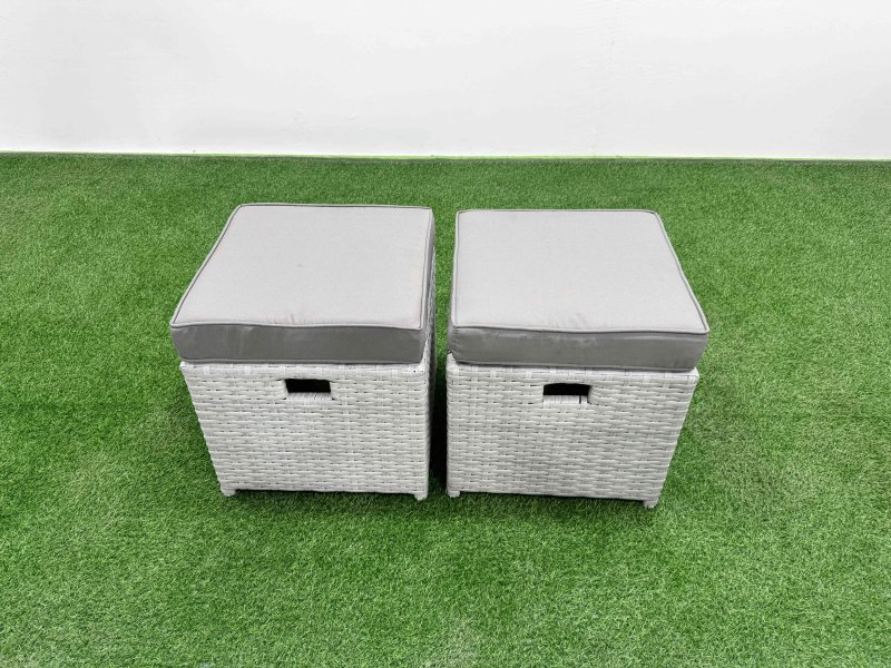 Fimous 9 Seater PE Wicker Rattan Furniture Sofa Sets with Adjustable Lifting Dining or Coffee Table 2 Seater Love Sofa 3 Stool Side Table Light Grey