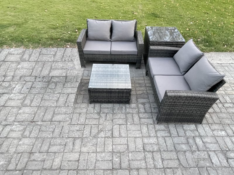Fimous Rattan Garden Furniture Set 4 piece Patio Rattan Furniture Sofa Weaving Wicker includes 2 Double Seat Sofa, Coffee Table and Side Table
