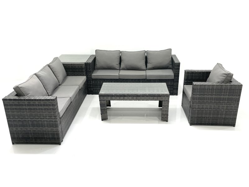 Fimous 7 Seater Rattan Garden Furniture Set Outdoor Lounger Sofa with Coffee Table Armchair Side Table Dark Grey Mixed