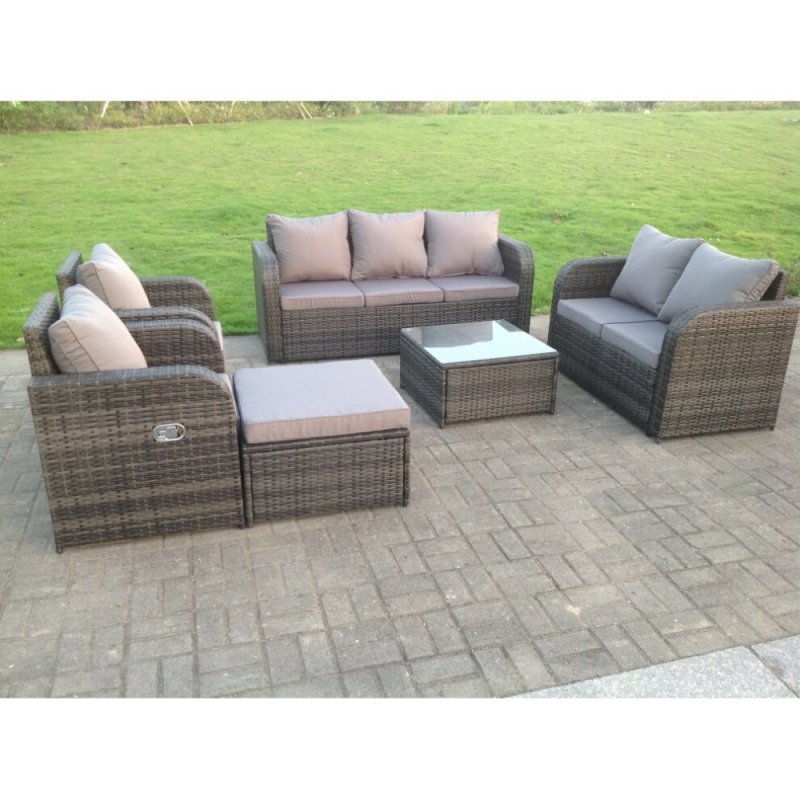 Fimous Rattan Garden Furniture Set Lounge Sofa Reclining Chair Love Seat 2 Seater Sofa Footstool Patio Outdoor Dark Grey
