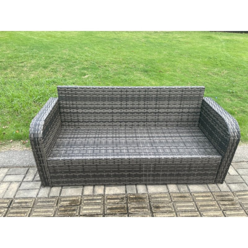 Fimous Patio Rattan Garden Furniture Set with Oblong Rectangular Dining Table 11 Seater Outdoor Lounge Sofa Set Dark Grey Mixed