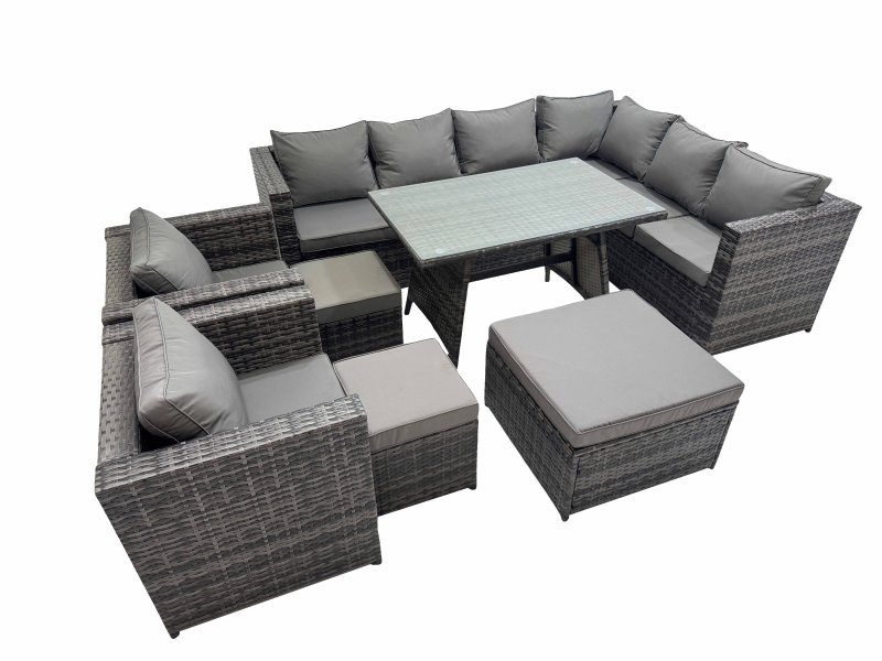 Fimous Rattan garden furniture Patio Furniture Sets with Dining Table 3 Stools 2 Chair Dark Grey Mixed
