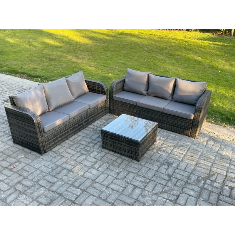 Fimous Indoor Outdoor Rattan Garden Furniture 6 Seater Set Table Sofa Chair Patio Conservatory with Grey Cushions