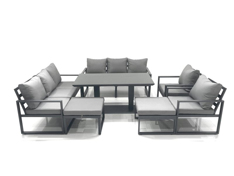 Fimous Garden Sofa Set Aluminium Furniture Rising Dining Tabe Set with 2 Chair 2 Big Footstool Dark Grey