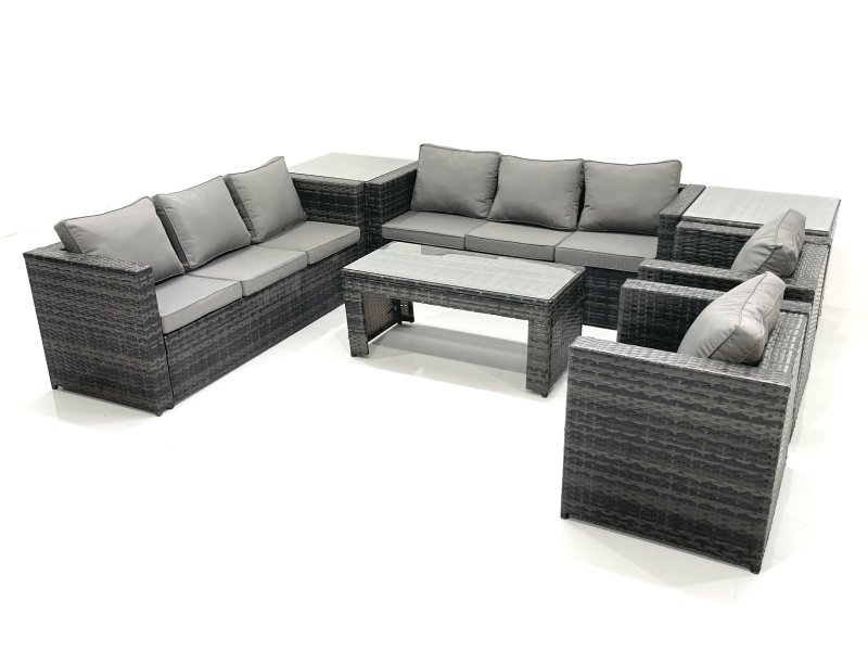 Fimous Rattan Garden Furniture Sofa Set with Coffee table Armchair 2 Side Tables Dark Grey Mixed