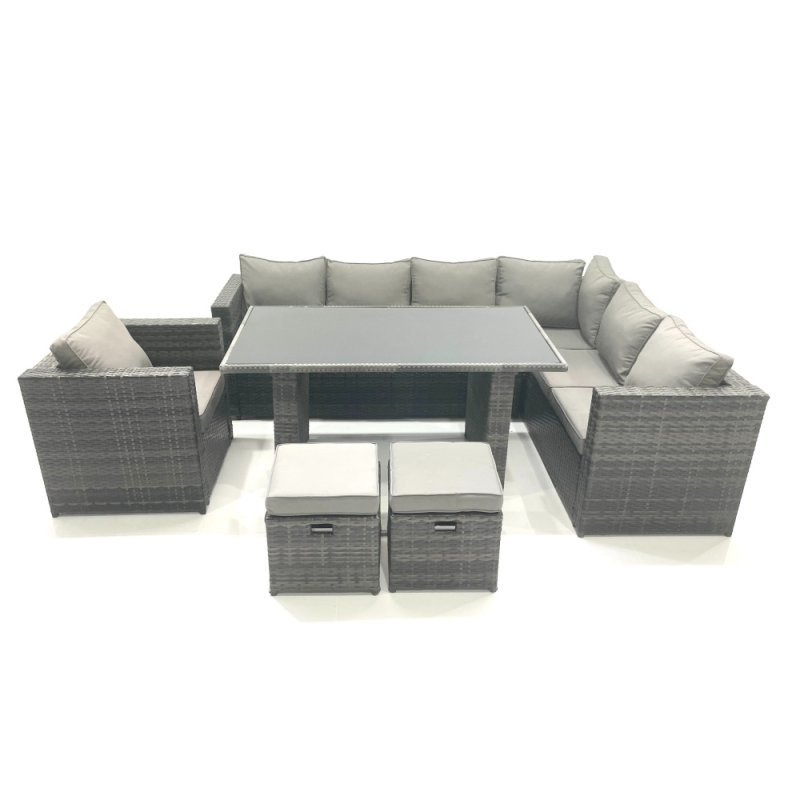 Fimous 8 Seater Outdoor Lounge Rattan Corner Sofa Set Garden Furniture Rectangular Dining Table Chair