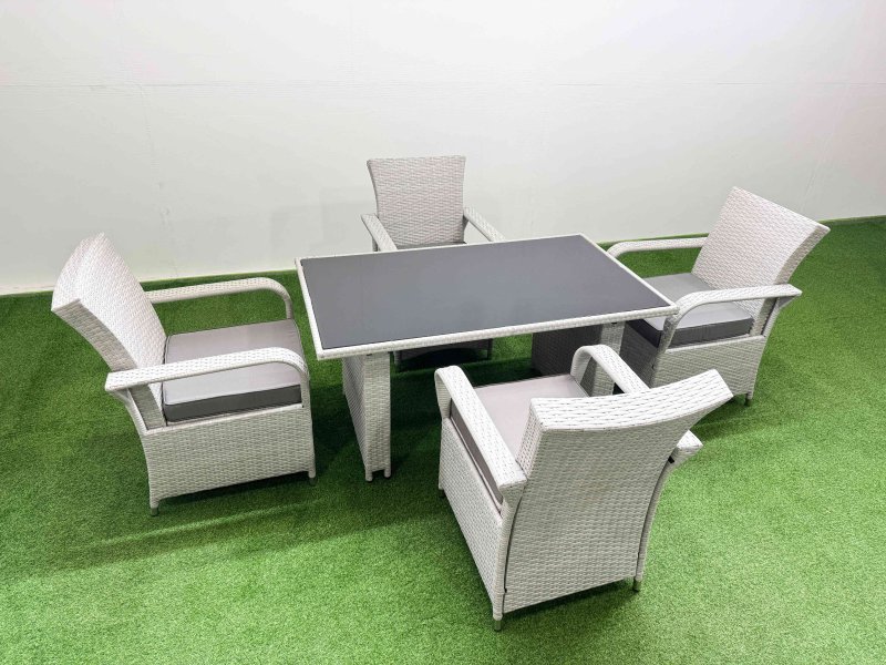 Fimous Wicker PE Rattan Garden Furniture Set Patio Outdoor 4 Chairs Plus Rectangular Dining Table Set Light Grey Mixed