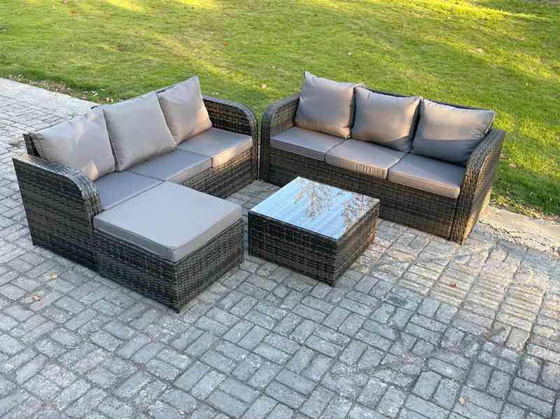 Fimous 8 Seater Wicker Rattan Garden Furniture Rising Table Sets Footstool Extra Side Table