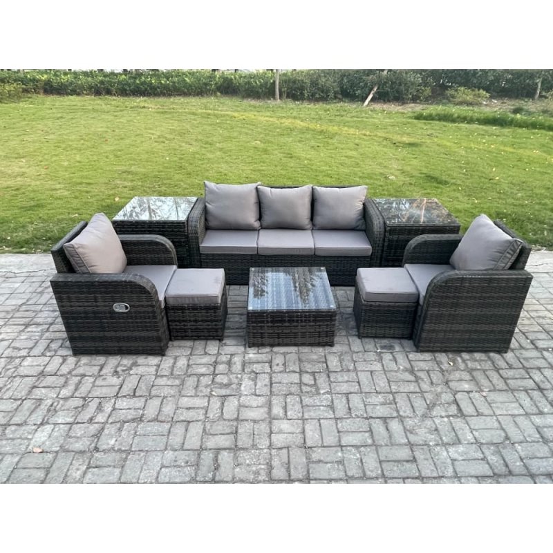 Fimous Patio Garden Furniture Sets Wicker 7 Seater Outdoor Rattan Furniture Sofa Sets with Square Coffee Table 2 Side Tables 2 Small Footstools