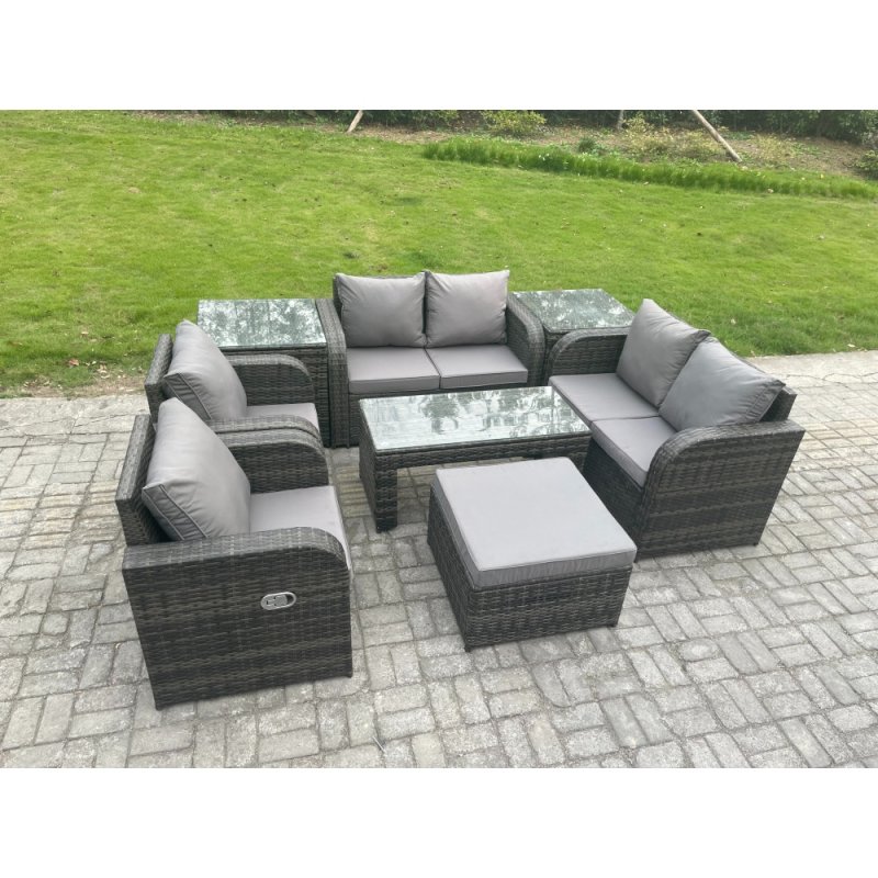 Fimous 8 Piece Rattan Garden Furniture Set Outdoor Patio Sofa, Table and Chairs Garden Table Footstools Ideal for Pool Side, Balcony, Outdoor and indoor Conservatory Patio Set