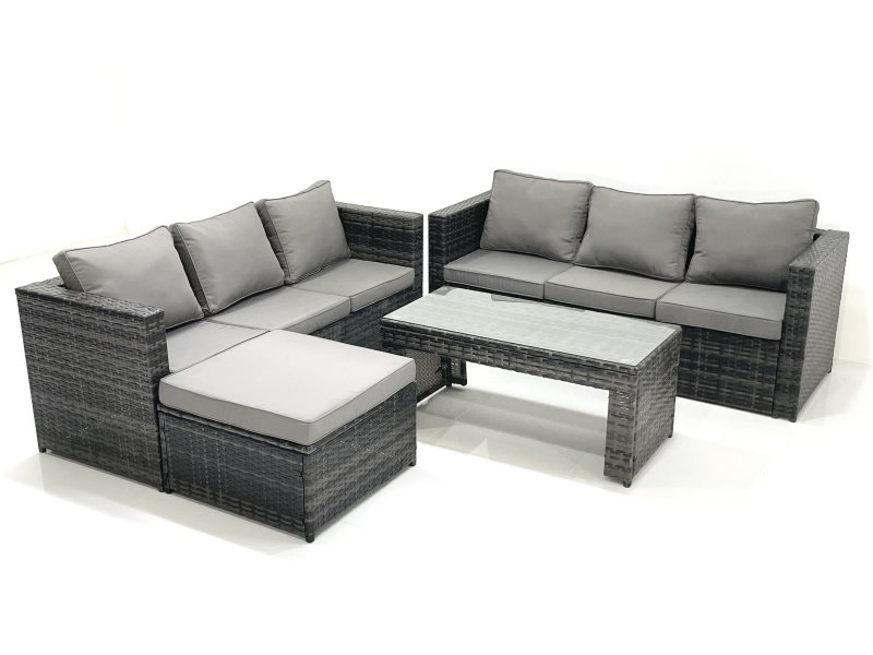 Fimous Garden Outdoor Rattan Furniture Set with Sofa Coffee table Big Footstool Dark Grey Mixed