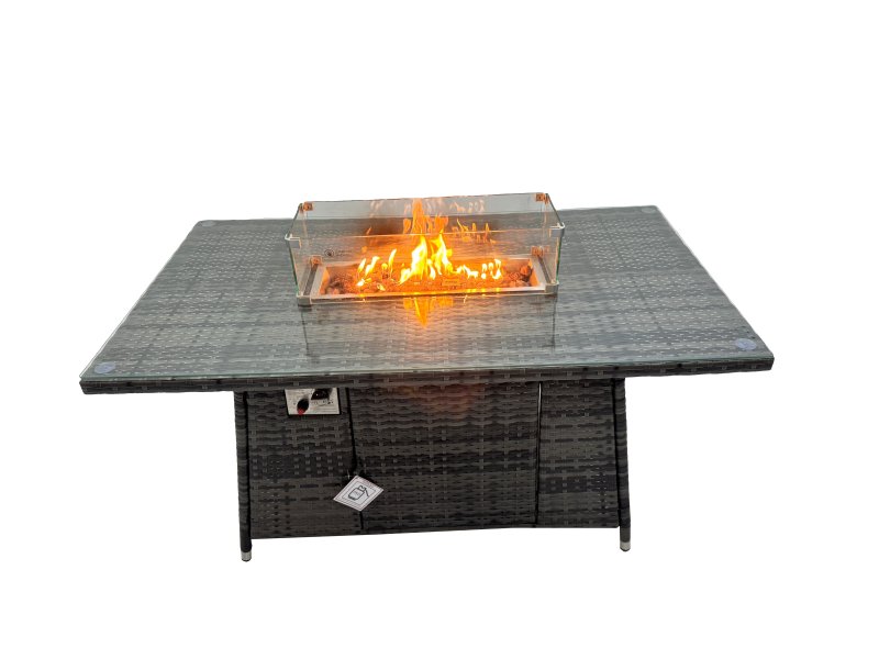 Fimous Rattan Garden Furniture Dining Set 10-seater Gas Firepit Dining Table Corner Sofa Set with 2 Big Stools Side Table Dark Grey Mixed