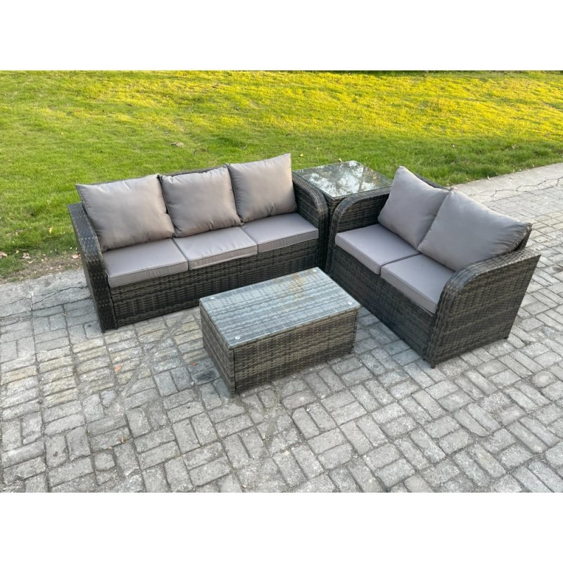 Fimous 5 Seater Rattan Wicker Garden Furniture Patio Conservatory Sofa Set with Rectangular Coffee Table 3 Seater Sofa Love Sofa Side Table