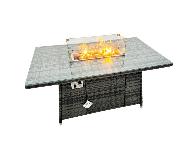 Fimous 12 Seat Poly Rattan Outdoor Patio Gas Firpit Dining Table Corner Sofa Set with 4 Stool 2 Chairs for Garden Backyard Dark Grey Mixed