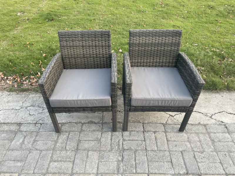 Fimous Wicker PE Outdoor Rattan Garden Furniture Arm Chair And Table Dining Sets 2 Seater Small Round Table Dark Grey Mixed