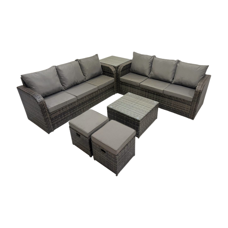 Fimous Rattan Garden Outdoor Furniture Set 3 Seater Sofa Square Coffee Table Set with Side Table Dark Grey Mixed