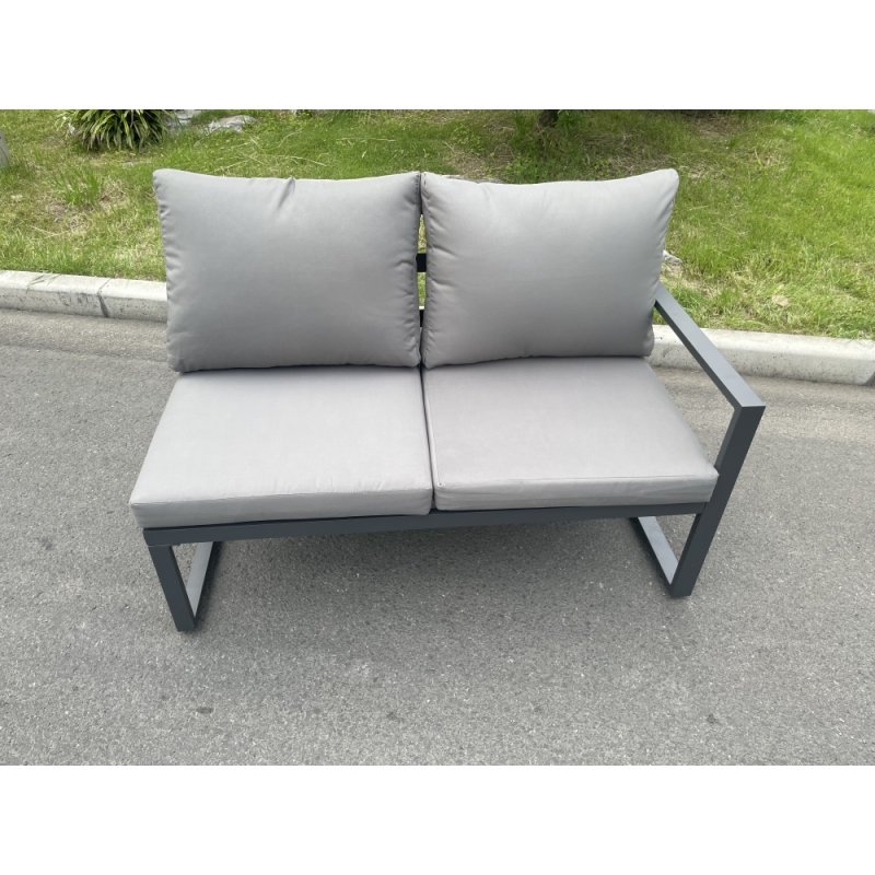 Fimous Aluminum Outdoor Garden Furniture Single Arm 2 Seater Sofa With Seat And Back Cushion Left Side Dark Grey