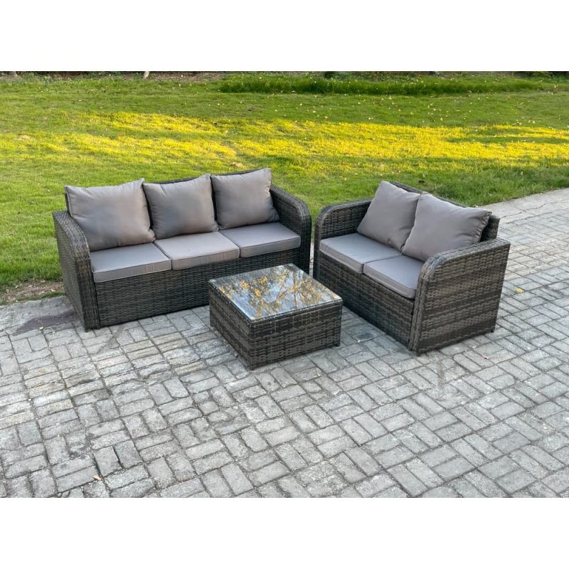 Fimous PE Rattan Garden Furniture Sets 5 Seater Outdoor Lounge Sofa Set Square Coffee Table