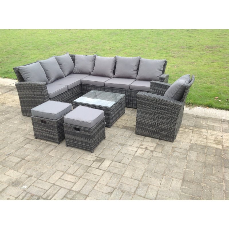 Fimous 9 Seater High Back Rattan Garden Furniture Set Corner Sofa With Square Coffee Table Footstool With Chair