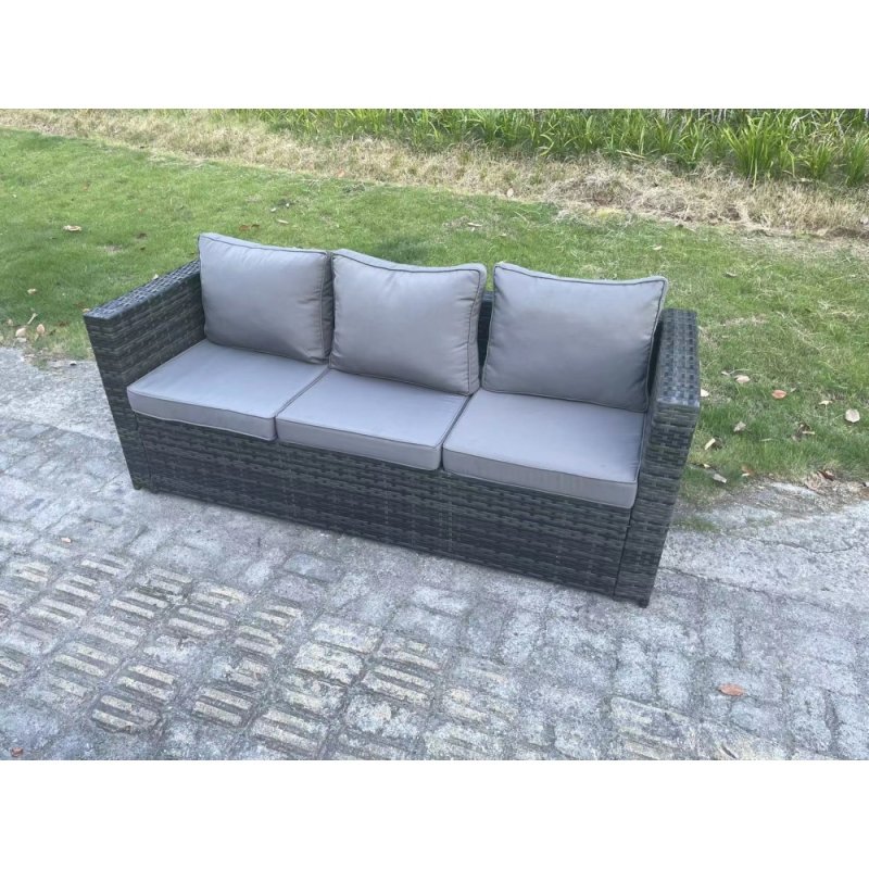 Fimous 9 Seater Outdoor Wicker Garden Furniture Rattan Lounge Sofa Set Patio Rectangular Dining Table with 2 Armchair 2 Side Table Stool Dark Grey Mixed