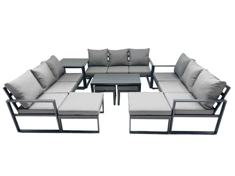Fimous Outdoor Garden Furniture Set Aluminium Lounge 3 Seat Sofa Oblong Coffee Table Sets with 4 Stools Side Table Dark Grey