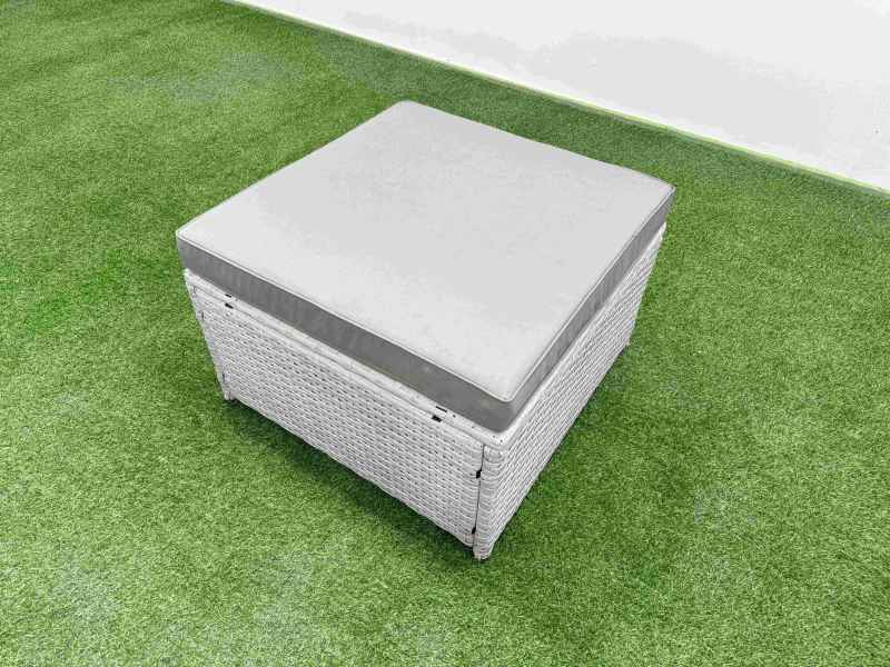 Fimous 7 Seater PE Wicker Rattan Furniture Sofa Sets with Rectangular Coffee Table 2 Seater Love Sofa Big Footstool Side Table Light Grey