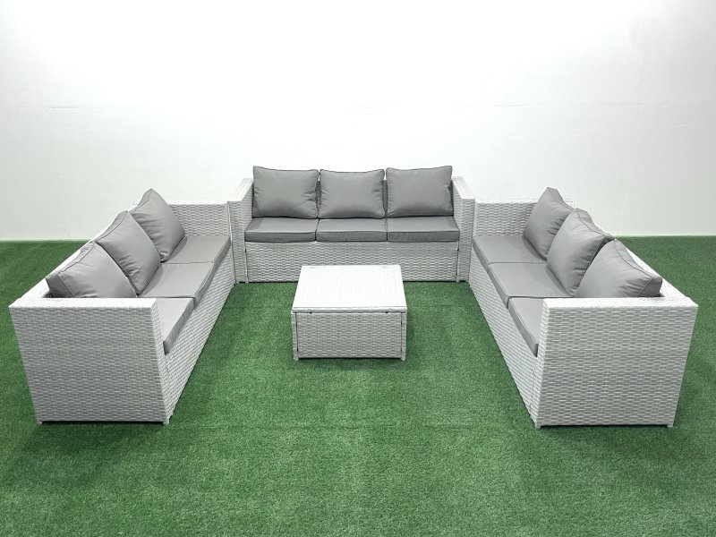 Fimous Rattan Garden Outdoor Furniture Set 9 Seater Rattan Garden Sofa Set Light Grey Mixed