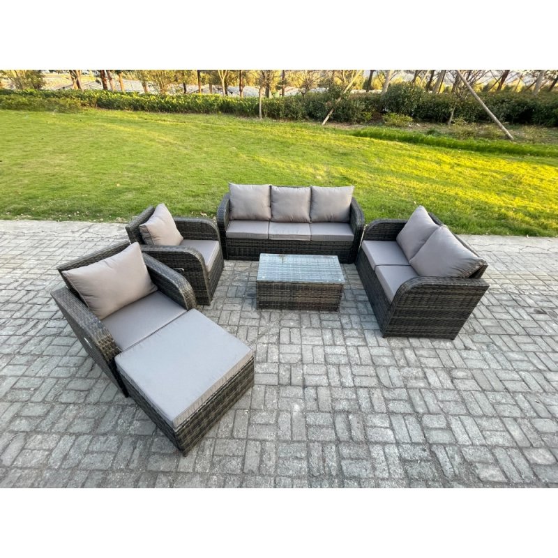 Fimous 8 Seater Rattan Wicker Garden Furniture Patio Conservatory Sofa Set with Rectangular Coffee Table 3 Seater Sofa Love Sofa Big Footstool