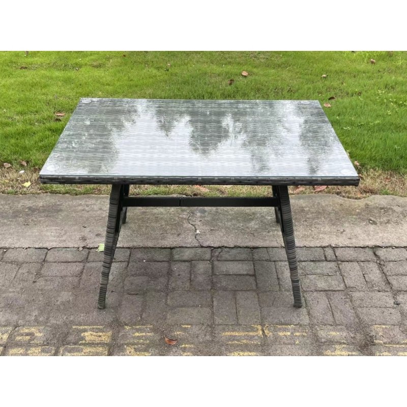 Fimous 7 Seater Rattan Garden Dining Set Outdoor Furniture Sofa with Dining Table Big Footstool Side Table Dark Grey Mixed