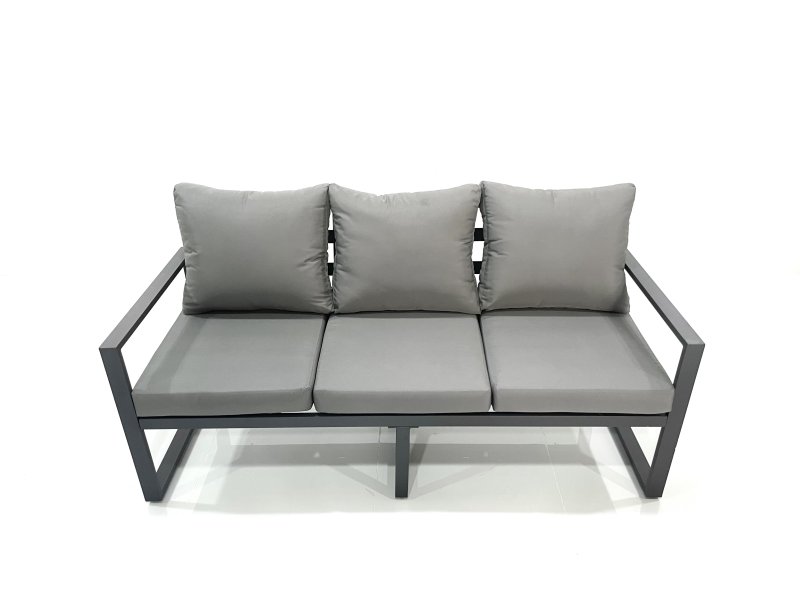Fimous 11 Seater Garden Sofa Set Aluminium Furniture Rising Dining Tabe Set wth 2 Big Footstools Dark Grey