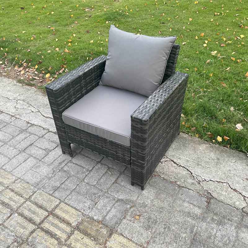 Fimous High Back Rattan Outdoor Garden Furniture Single Sofa Arm Chair Patio Furniture With Thick Seat And Back Cushion