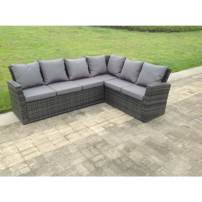 Fimous 8 Seater High Back Rattan Garden Furniture Set Corner Sofa With Oblong Coffee Table Stools