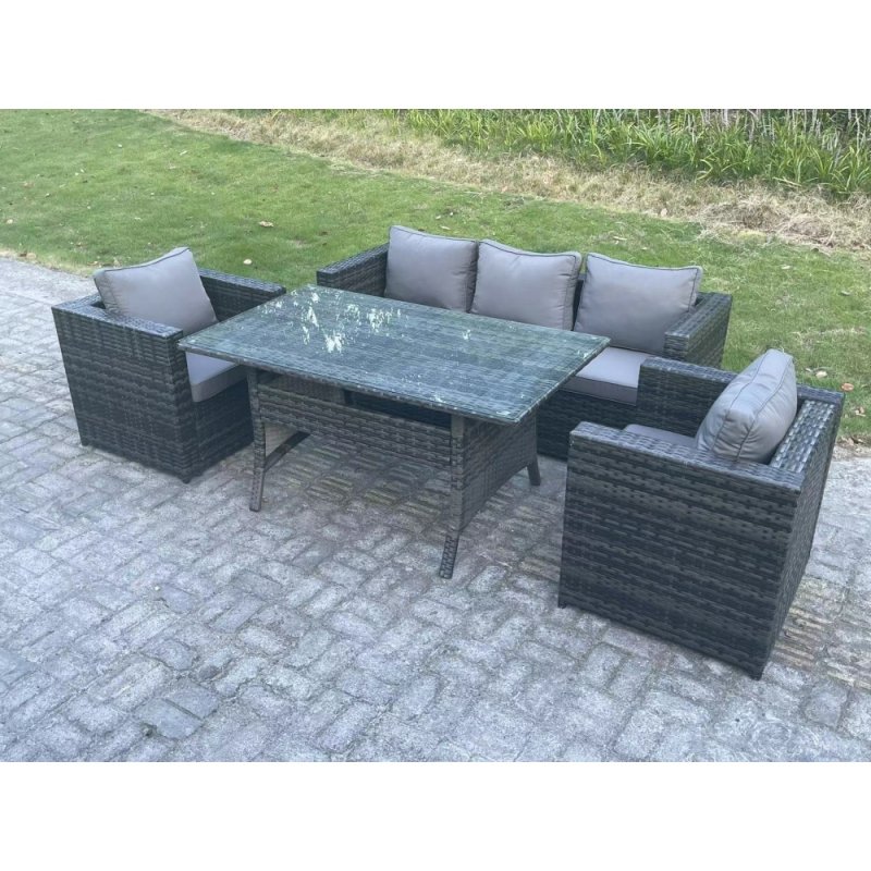 Fimous 5 Seater PE Wicker Rattan Garden Furniture Set Patio Chair and Rectangular Dining Table Set Dark Grey Mixed