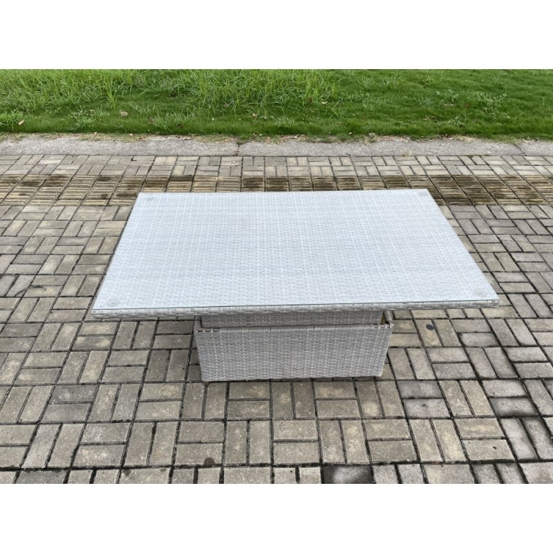 Fimous Outdoor Rattan Garden Funiture Set Height Adjustable Rising Lifting Table Sofa Dining Set with Big Footstool