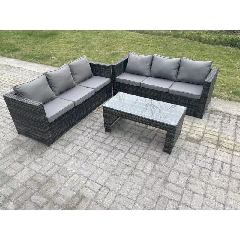 Fimous Outdoor Rattan Garden Furniture Lounge Sofa Set With Oblong Rectagular Coffee Table