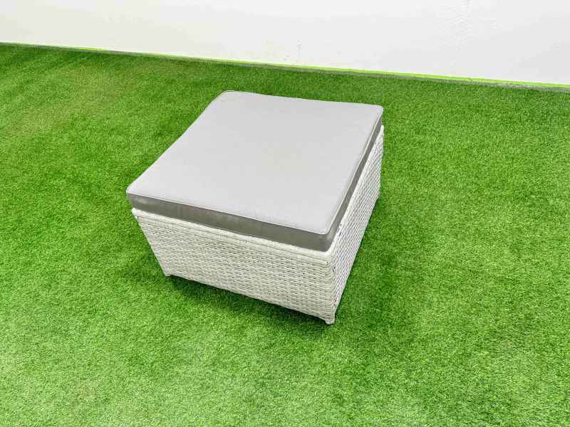 Fimous Rattan Garden Furniture Dining Set 8-seater Patio Rectangular Table Sofa Set with 2 Big Stools Light Grey