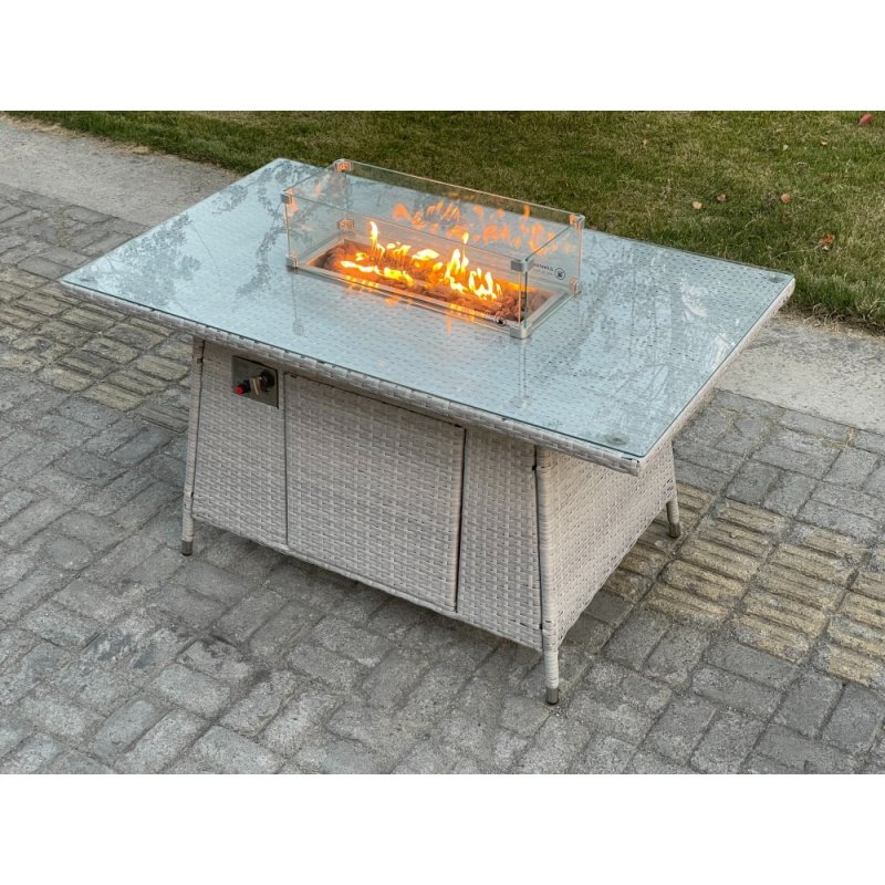 Fimous Light Grey Mixed Rattan Fire Pit Table Dining Table Gas Heater Burner Garden Furniture Accessory Patio