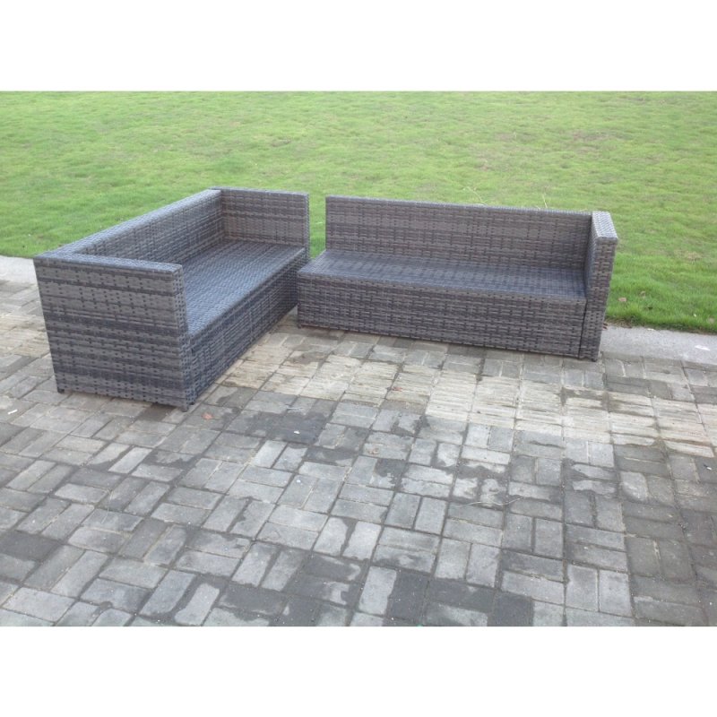 Fimous Dark Grey Mixed PE Rattan Corner Sofa Set Outdoor Garden Furniture Oblong Coffee Table Chair