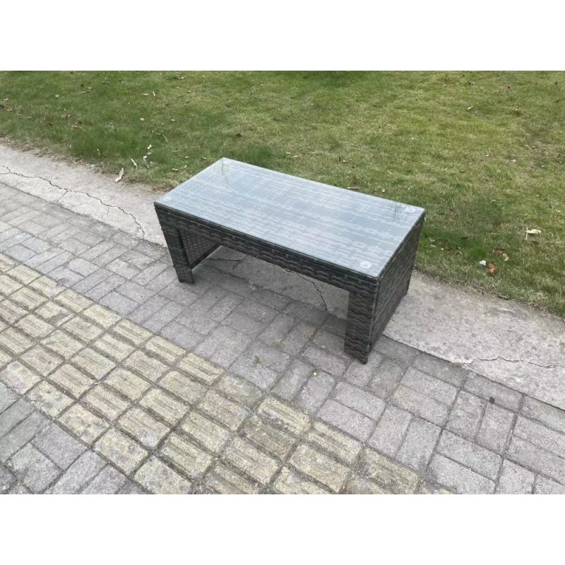 Fimous 8 Seater Dark Grey PE Wicker Rattan Garden Furniture Set Reclining Chair Lounge 3 Seater Sofa Set Outdoor Rectangular Coffee Table