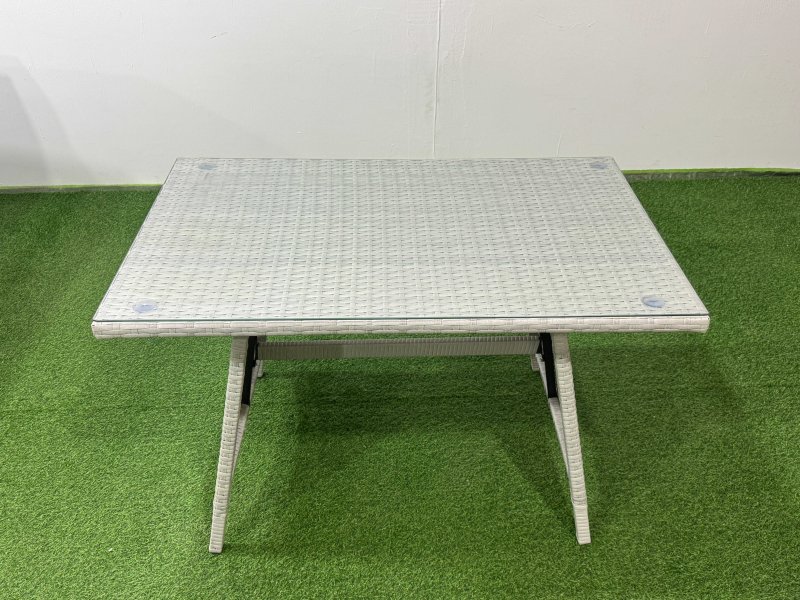 Fimous Garden Outdoor Rattan Furniture Set Rattan Corner Sofa Oblong Dining Table with 2 Armchairs Big Footstool Light Grey Mixed 9 Seater