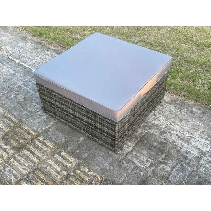 Fimous Dark Grey Mixed Square Rattan Foostool Outdoor Garden Furniture Accessory