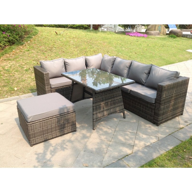 Fimous 7 Seater Grey Rattan Sofa Dining Set Table Garden Furniture Outdoor