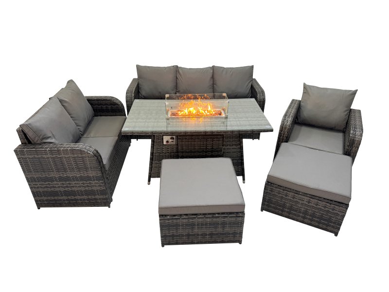 Fimous Garden Outdoor Rattan Furniture Set Rattan Love Sofa 3 Seater Sofa with 2 Big Footstools Dark Grey Mixed