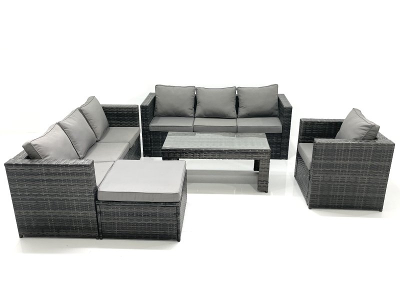 Fimous Rattan Garden Furniture Set Outdoor 8 Seater Patio Conversation Sets with Glass Top Coffee Table