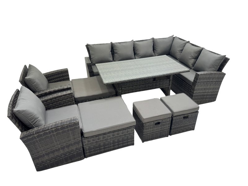 Fimous Rattan Garden Furniture Set Outdoor 12 Seater Patio Dining Corner Sofa Sets with Dining Table Chair Dark Grey Mixed