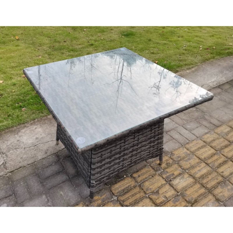 Fimous PE Rattan Outdoor Square Dining Table Garden Furniture Accessory Clear Tempered Glass