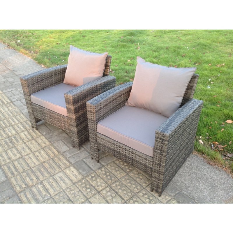 Fimous 2 PC PE Wicker High Back Rattan Garden Arm Chair Patio Outdoor Garden Furniture Accessory Dark Grey Mixed