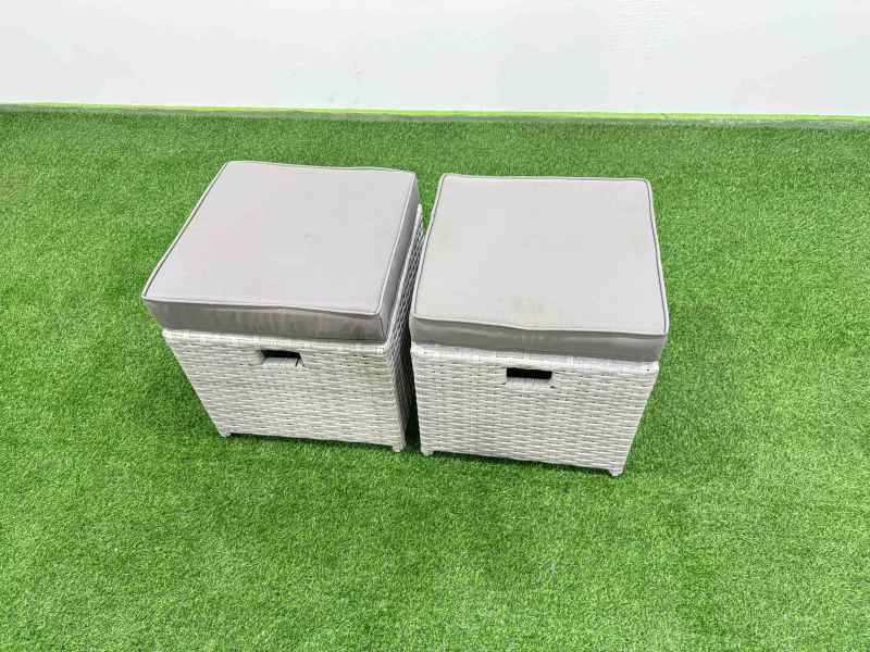 Fimous Rattan Garden Furniture Dining Set 8-seater Patio Rectangular Table Sofa Set with Side Table 2 Small Stools Light Grey